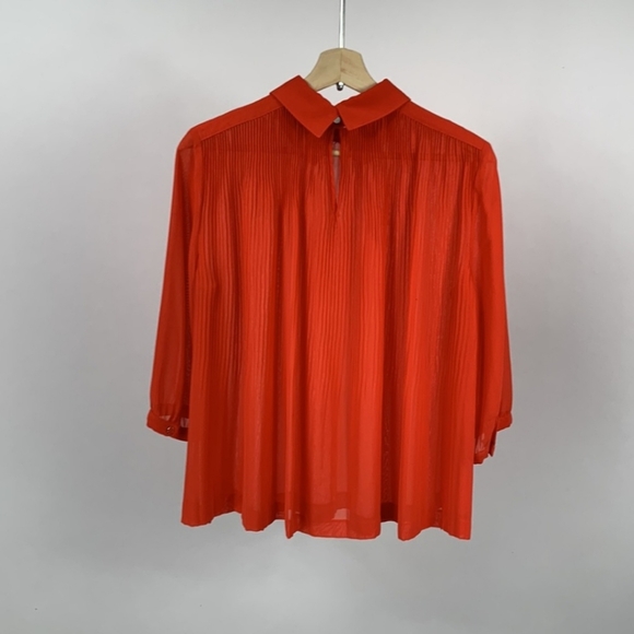 Ted Baker Coral Red Pleated Blouse with Butterfly Collar Detail 2 Medium - Picture 4 of 6